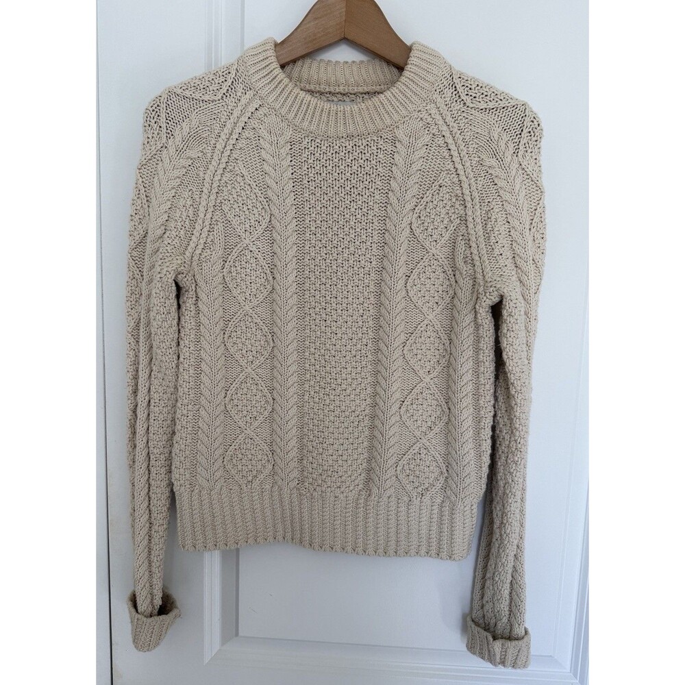 LL Bean Signature Women’s Chunky Cable Knit Fisherman Sweater Ivory XS White
